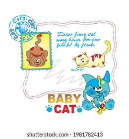 cartoon vector illustration of very cute kitten