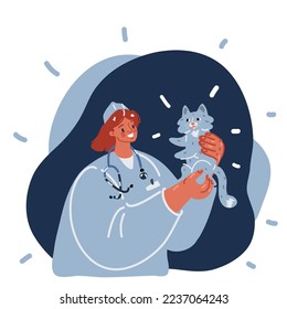 Cartoon vector illustration of vet. World Veterinare day. Profession veterinarian over dark background