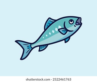 Cartoon Vector Illustration of a Vibrant Blue Fish, Perfect for Ocean-Themed Designs and Nautical Graphics