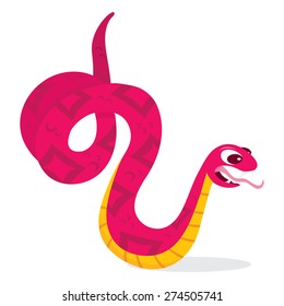 A cartoon vector illustration of a vicious pink snake.