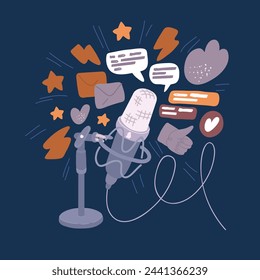 Cartoon vector illustration of vintage old microphone