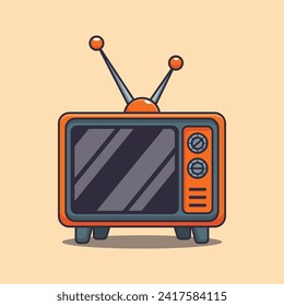 cartoon vector illustration of vintage television. Vector cartoon Illustration suitable for poster, brochure, web, mascot, sticker, logo and icon.