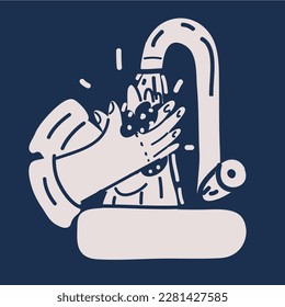 Cartoon vector illustration of washing hands over dark backround
