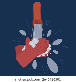 Cartoon vector illustration of Washing Hands process over dark background