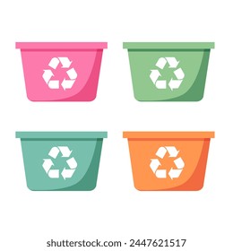 Cartoon vector illustration of waste bins or containers. Concept of collecting, sorting, recycling garbage