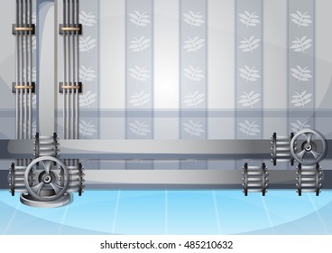 cartoon vector illustration water pipe wall with separated layers in 2d graphic