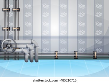 cartoon vector illustration water pipe wall with separated layers in 2d graphic