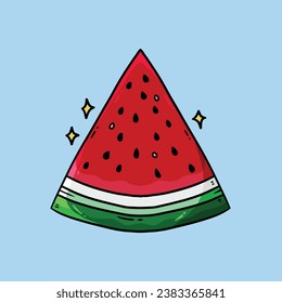 Cartoon vector illustration of a watermelon wedge. Illustration of watermelon slice. Concept of healthy lifestyle and ripe fruits.