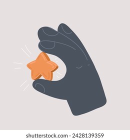 Cartoon vector illustration of We want your feedback. Hand putting star in the feedback box.