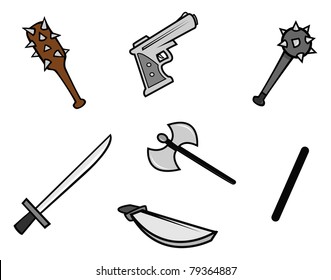 Cartoon Vector Outline Illustration Weapon Collection Stock Vector ...