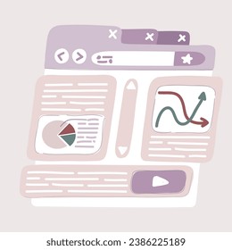 Cartoon vector illustration of web developers constructs a personal user account or admin panel for the website.