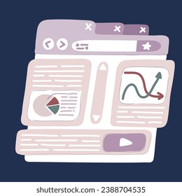 Cartoon vector illustration of web developers constructs a personal user account or admin panel for the website.over dark backround