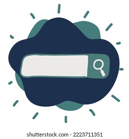 Cartoon vector illustration of Web search page. Browser with search bar field and search button over dark background over dark background