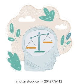 Ilustración vectorial de dibujos animados de la escala de pesaje en la cabeza
