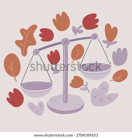 Cartoon vector illustration of Weights, balance. Imbalance in the libra. Scales of justice. Balance and justice, law concept.