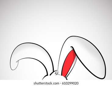cartoon vector illustration of white bunny or rabbit bended ears