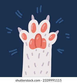 Cartoon vector illustration of white cat paws over dark backround.