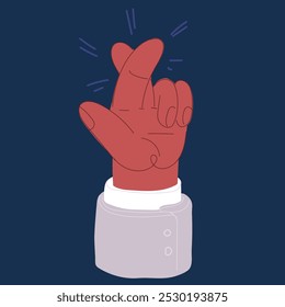 Cartoon vector illustration of win victory crossed fingers. Whishful thinking over dark background