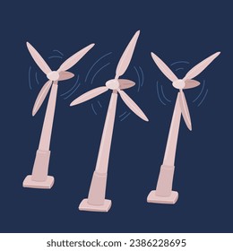 Cartoon vector illustration of Wind turbine effect over dark backround