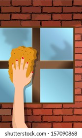 cartoon vector illustration of a window washer