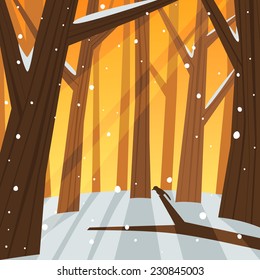 Cartoon vector illustration of the winter forest.