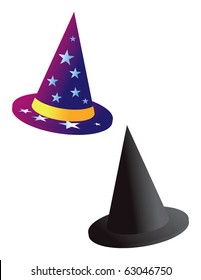 cartoon vector illustration of a witch and wizard hat