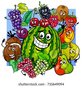 Cartoon Vector Illustration of Witty Fruit Characters Group
