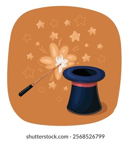 Cartoon vector illustration of wizard hat and magic wand