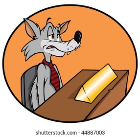 cartoon vector illustration wolf desk