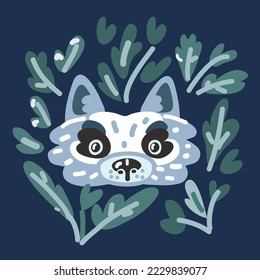 Dibujo vectorial de dibujos animados de retrato de lobo sobre fondo oscuro