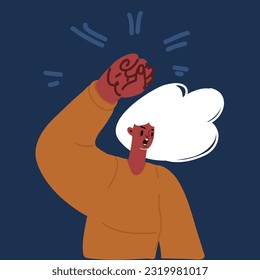 Cartoon vector illustration of Woman African american protest over dark background