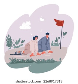 Cartoon vector illustration of Woman against man. Business peiple starting competition