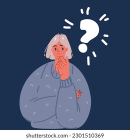 Cartoon vector illustration of woman asking questions over dark background