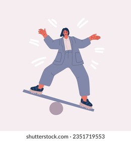 Cartoon vector illustration of woman balancing work life balance concept.