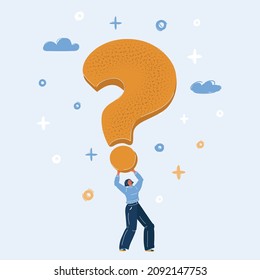 Cartoon vector illustration of woman with big question marks.