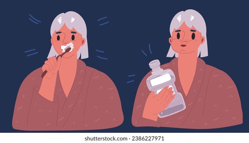 Cartoon vector illustration of woman are brushing teeth. Daily routine dental hygiene.