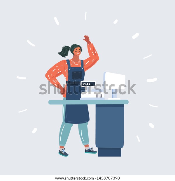 Dibujo Vectorial De Una Cajera Mujer Vector De Stock Libre De Regalías 1458707390 Shutterstock 1874