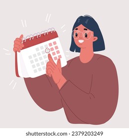 Cartoon vector illustration of woman check calendar have plan on memo, Working and day planning concept. Female human character on white background.