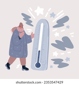 Cartoon vector illustration of Woman cold weather