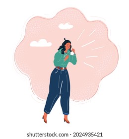 Cartoon vector illustration of Woman coughing.