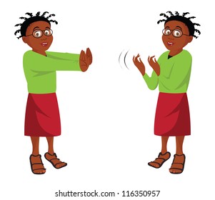 cartoon vector illustration of a woman demonstrating push and pull techniques