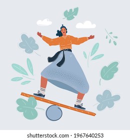 Cartoon Vector Illustration Of Woman Doing A Balancing Act