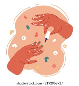 Cartoon vector illustration of woman doing manicure applying nail polish