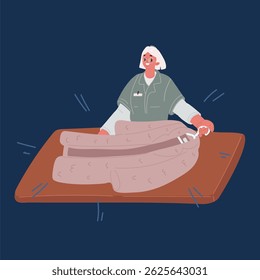 Cartoon vector illustration of woman folding laundry clothe doing household activities, domestic cleaning service concept.