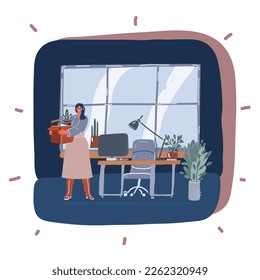 Cartoon vector illustration of woman gets a promotion over dark background