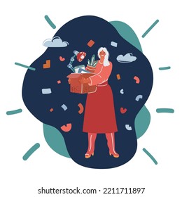 Cartoon vector illustration of woman getting a promotion. Success concept, career over dark backround