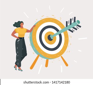 Cartoon vector illustration of Woman hits the sales Target. 