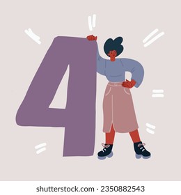 Ilustración vectorial de dibujos animados de la mujer número 4 cuatro