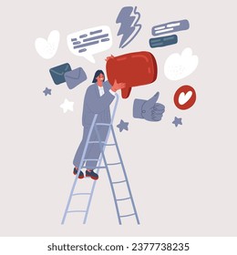 Cartoon vector illustration of Woman hold speech balloon