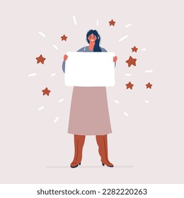 Cartoon vector illustration of woman holding placard